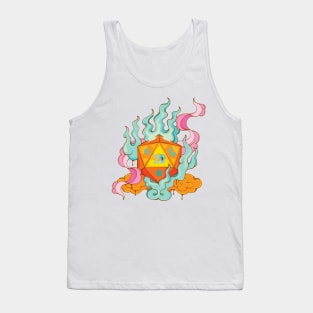 Gold D20 Lucky Dice on Fire Tank Top